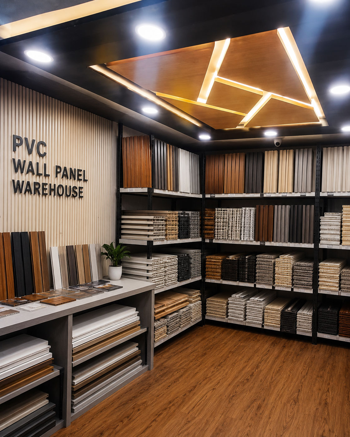PVC wall panel warehouse stock at PVC Interiors in Kolkata